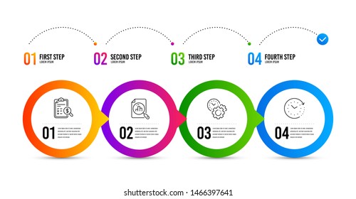 Time management, Analytics graph and Accounting report line icons set. Timeline infographic. Time change sign. Settings, Chart report, Check finance. Clock. Education set. Time management icon. Vector - Powered by Shutterstock - Get 15% off with code: PIKWIZARD15