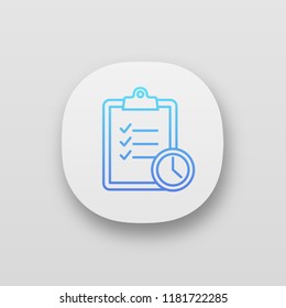 Time management app icon. UI/UX user interface. Task planning. Deadline. Tasks list. Web or mobile application. Vector isolated illustration