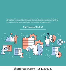 Time management background with icons. Vector illustration.