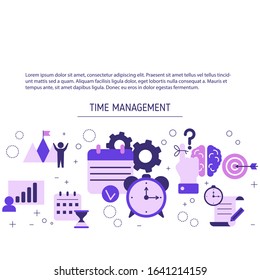 Time management background with icons. Vector illustration.