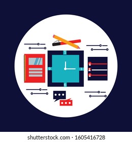 Time management banner with character and text place. Can use for web banner, infographics, hero images. Flat isometric vector illustration isolated on white background.