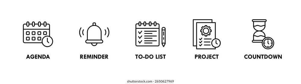 Time Management banner web icon illustration concept with icon of agenda, reminder, to do list, project, and countdown