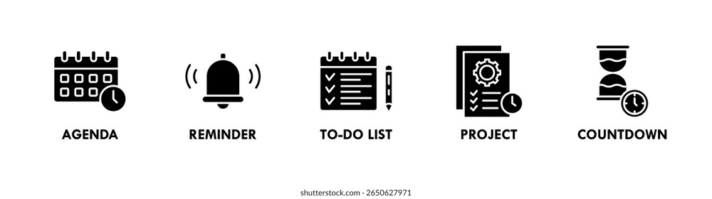 Time Management banner web icon illustration concept with icon of agenda, reminder, to do list, project, and countdown