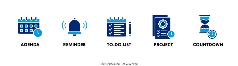 Time Management banner web icon illustration concept with icon of agenda, reminder, to do list, project, and countdown