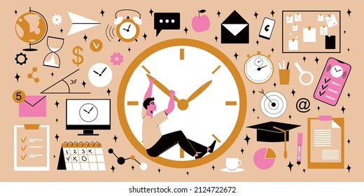 Time management big set of isolated icons with alarm clocks calendars to do lists and pictograms vector illustration