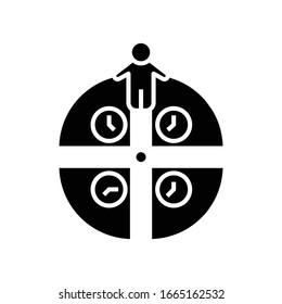 Time management black icon, concept illustration, vector flat symbol, glyph sign.
