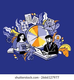 Vector azul de la gestión del tiempo en estilo plano