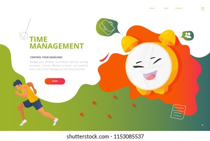 Time management burnout and workload concept vector illustration. Time Deadline Management site landing page wireframe, workflow report presentation template.