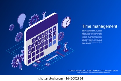 Gestión del tiempo, planificación empresarial, ilustración de concepto de vector isométrico plano