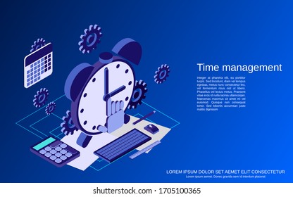 Time management, business planning flat isometric vector concept illustration