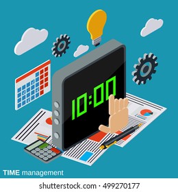 Time management, business planning flat isometric vector concept illustration