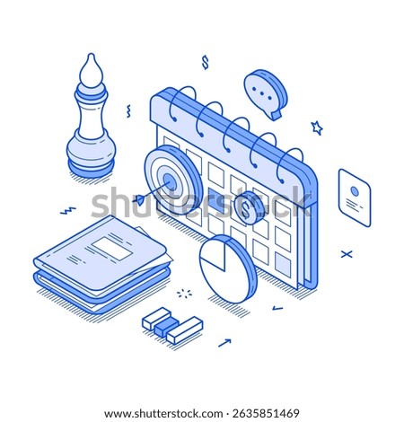 Time management business planning schedule agenda reminder minimalist isometric vector illustration. Productivity and efficiency work calendar deadline control work process organization