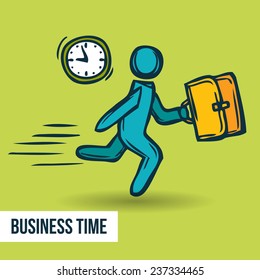 Time management business road to success poster with clock and man cartoon character sketch vector illustration.