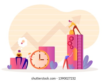 time management for business, successful team solutions for business growth, vector illustration for web sites and landing pages
