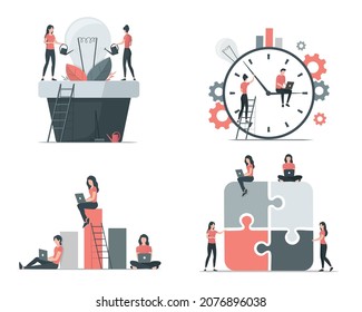 Time management. Business teamwork illustrations. Colored flat vector illustration. Isolated on white background.