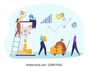 Time management for business work concept, vector illustration, flat tiny man woman character near office shedule, girl fulling houreglass with clock