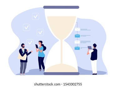 Time management. Businessman assistants vector concept. Effective business planning, successful teamwork solution