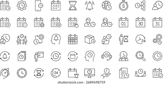 Ícones de Gerenciamento de Tempo e Calendário com Programações e Relógios