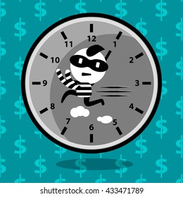 time management cartoon concept stealing time, time control, strategy planning, business management, working hour vector design