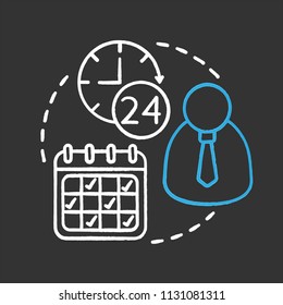 Time management chalk concept icon. Working hours idea. Timetable. Business calendar and schedule. Vector isolated chalkboard illustration