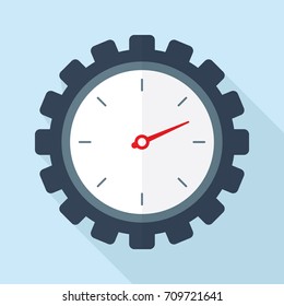 Time management. Clock and gear icons