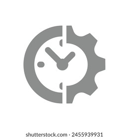 Time management with clock and gear. Workflow, organization and productivity vector icon.