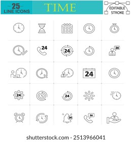 Time Management and Clock Icons Set Editable Stroke Line Icons for Scheduling, Timeliness.
