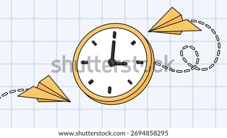 Time management clock with paper planes