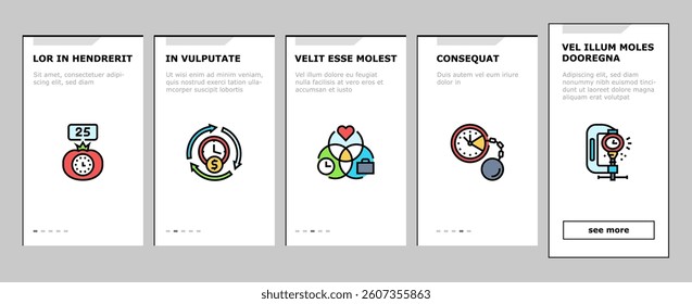 time management clock work onboarding mobile vector business office, watch hourglass, timer calendar, schedule laptop, computer sand time management clock work illustrations