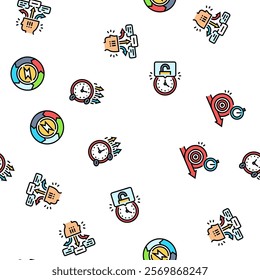 time management clock work vector seamless pattern thin line illustration