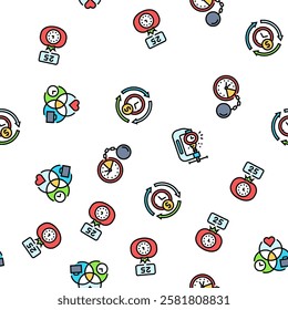 time management clock work vector seamless pattern thin line illustration
