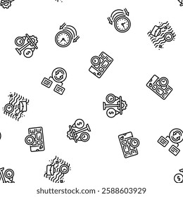 time management clock work vector seamless pattern thin line illustration