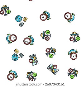 time management clock work vector seamless pattern thin line illustration