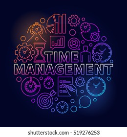 Time management colorful round illustration. Vector business and time management circular concept linear sign 