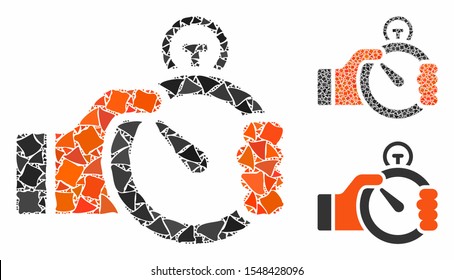 Time management composition of irregular pieces in various sizes and color tints, based on time management icon. Vector irregular items are combined into composition.