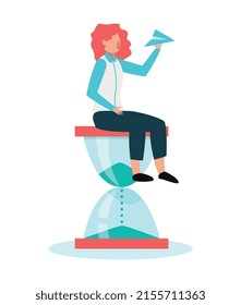 Time management composition with isolated image of stationery items and human characters vector illustration