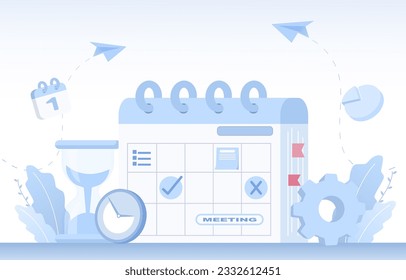 Zeitmanagement-Konzept. Fügen Sie Termine hinzu oder ändern, Aufgaben oder Veranstaltungen zuweisen, planen, Pläne ändern, Terminplanprüfungen vornehmen. Flache Vektordesign-Illustration.