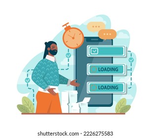 Time management concept. Business people work day planning, deadlines managing. Idea of schedule and organization. Productive day and work optimization. Flat vector illustration