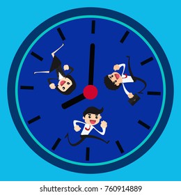 Time management concept. business people standing on a clock. vector illustration.