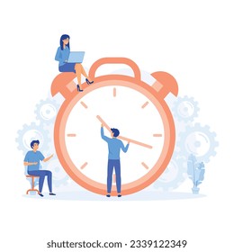 Concepto de gestión del tiempo, Businessman corre a lo largo de la marcha en forma de reloj. Organización del proceso.  ilustración moderna de vector plano 