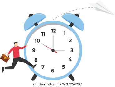 Time management concept, businessman watching time, time and work concept, completing tasks on time, discipline, isometric clock, flat vector Illustration design.