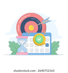 time management concept. Calendar reminder, deadline or meeting reminder, business planning reminder. Calendar marks the date and time for meeting reminder. Design illustration in the background.
