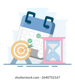 time management concept. Calendar reminder, deadline or meeting reminder, business planning reminder. Calendar marks the date and time for meeting reminder. Design illustration in the background.
