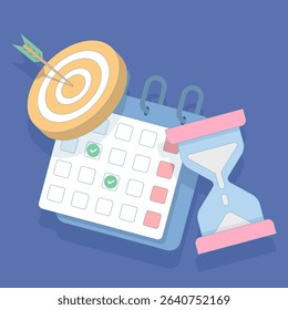 time management concept. Calendar reminder, deadline or meeting reminder, business planning reminder. Calendar marks the date and time for meeting reminder. Design illustration in the background.