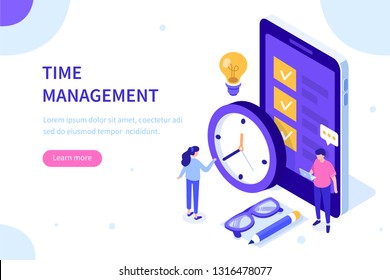 Time management concept. Can use for web banner, infographics, hero images. Flat isometric vector illustration isolated on white background.