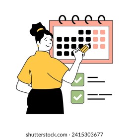 Time management concept with cartoon people in flat design for web. Woman planning staff workflow and tasks with calendar and list. Vector illustration for social media banner, marketing material.