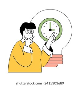 Time management concept with cartoon people in flat design for web. Man works with countdown to deadline and brainstorming solutions. Vector illustration for social media banner, marketing material.