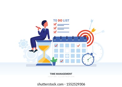 Time Management concept with character. Can use for web banner, infographics, hero images. Flat vector illustration isolated on white background.