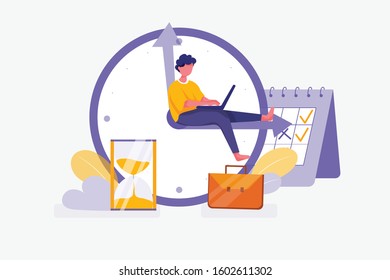 Time Management concept with character. Can use for web banner, mobile app, hero images. Flat vector illustration on white background.