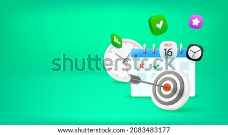 Time management concept with clock and calendar. Vector banner with copy space